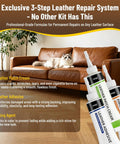 No Sweat Leather And Vinyl Repair Kit For Car Seats Couches And Furniture With Color Matching Patches Adhesive Compound And Tools for fixing scratches on brown couch.