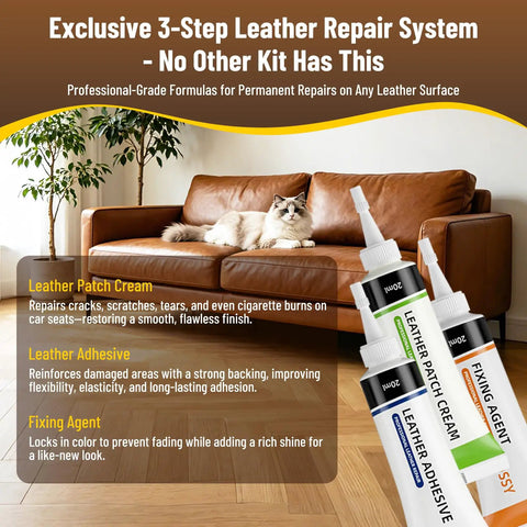 No Sweat Leather And Vinyl Repair Kit For Car Seats Couches And Furniture With Color Matching Patches Adhesive Compound And Tools for fixing scratches on brown couch.