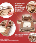 Groovy Retro Wooden 3D Puzzle Featuring Killer Rubber Band Powered Mechanical Model Car Kit With Working V8 Engine Pistons Openable Doors And Sick Diy Craft Build For Adults showing detailed moving parts.