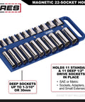 Blue Magnetic Socket Organizer Set for 1/4 Inch, 3/8 Inch, and 1/2 Inch Drives, Holds 76 Sockets, Shallow and Deep SAE and Metric