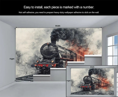 Epic Retro Steam Locomotive Wall Mural With 3D Train Wallpaper For Living Room And Bedroom Large Indoor Decor Premium Silk Cloth Finish
