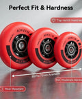 8 Pack Go To Inline Skate Wheels 72mm 76mm 80mm with ABEC 9 Bearings and Floating Spacers for Outdoor and Indoor Roller Blades 85A Hard PU TPU Hub Replacement Wheels in Black Blue Red shown in red color with 85A hardness