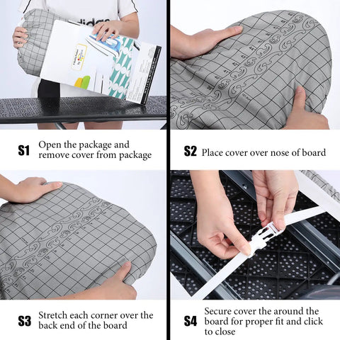 Four Layer Thick Ironing Board Cover with Elastic Band in Stain Resistant Material, 54x15 Inches, Easy Install Instructions.