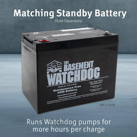 Top Shelf Primary And Battery Backup Sump Pump System Featuring Wifi Monitoring Plus Plug And Play Preplumbed Pipes For Quick Dry Basement Flood Damage Repair - Matching standby battery model BW-27AGM.