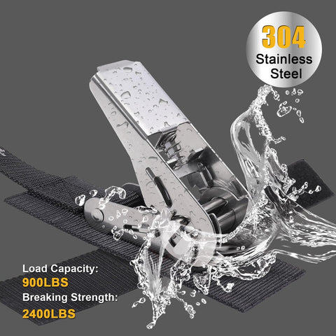 Stainless Steel Ratchet Boat Tie Down Straps For Trailer 5 Feet 2400 Lbs Break Strength with water splash effect