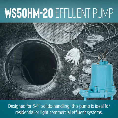 Tough As Nails Manual Effluent Pump With Half Horsepower Oil Filled Motor And Non Clog Impeller handles wastewater efficiently.