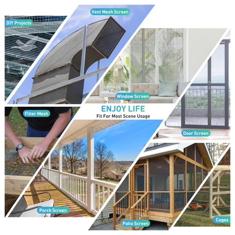 Heavy Duty 304 Stainless Steel Window Screen Roll 35 Inch By 10 Foot Black PVC Coat 22 Mesh shown in use for windows and porches.