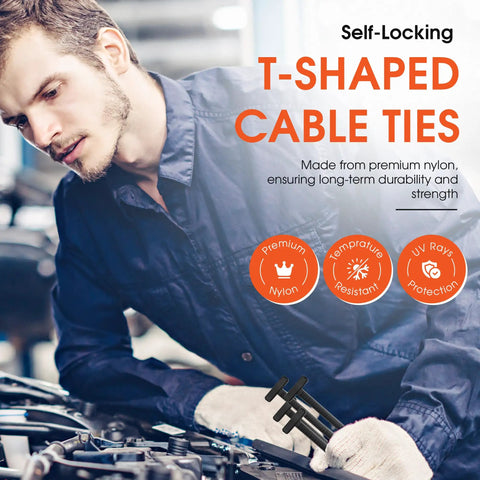 Heavy Duty Nylon Cable Tie Buckles Set For Cars Universal Fit With Rock Solid Pin And Button Design Self Locking UV Resistant.