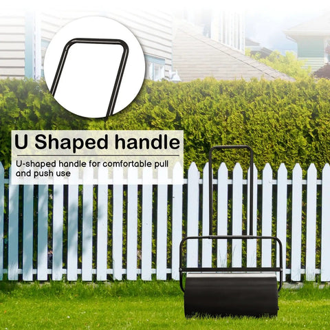 Heavy Duty Push Lawn Roller With 16 Inch Steel Drum Black Finish Rugged Rust Resistant Steel Smooth Rolling Edges in yard