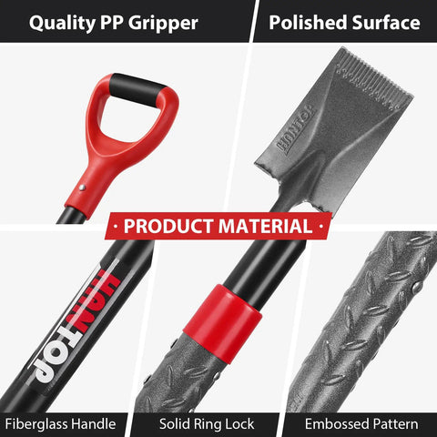Pro Grade Spade Shovel With Sawtooth Blade For Digging Planting And Edging In The Garden with 1050MN steel head, fiberglass handle