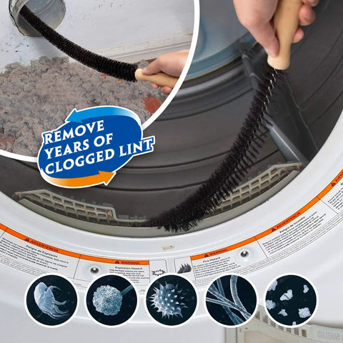 Two Piece Dryer Vent Cleaner Kit With Lint Vacuum Attachment And Flexible Dryer Lint Brush removing lint from vent