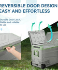 Massive 58 Qt Portable Car Refrigerator And Electric Cooler With 12V Plug showcasing reversible door design for easy access.