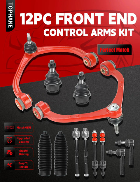 12-Piece Front Suspension Kit For 2005-2011 Dodge Dakota And 2006-2009 Mitsubishi Raider with PU bushings and red sway links