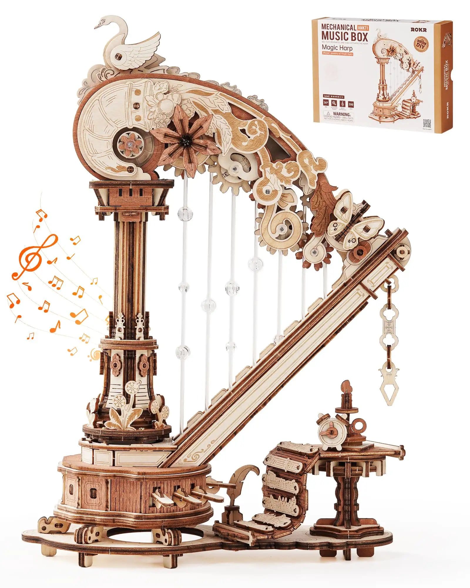3D Wooden Harp Music Box Kit For Adults ✓