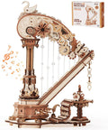 3D Wooden Harp Music Box Kit For Adults, self-playing mechanical puzzle, wood material, DIY craft project, home decor accent.