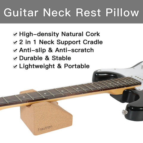 Pro Grade Guitar Luthier Fret Repair Kit with neck rest made of high-density cork supporting a guitar.