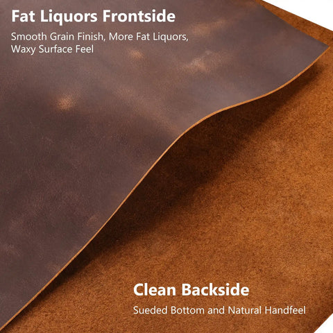 Oil Tan Crazy Horse Cowhide Leather Sheets 1.8-2.0mm Thick Full Grain Genuine Leather for Tooling with smooth and suede sides