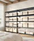 Beefy Heavy Duty 5 Tier Wire Shelving Unit, 73 Inch Wide, 71 Inch High, 17.7 Inch Deep, Garage Storage Solution, Commercial Grade Steel Shelves Holds Up To 1650 Lbs, Extra Wide Organization Rack, Easy Assembly, loaded with folded linens