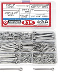Heavy Duty Zinc Plated Hairpin Cotter Pin Kit 615 Piece Must Have Assortment With Six Sizes Includes Split Pins And Hitch Clips
