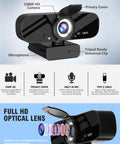Top Shelf 1080P HD Webcam With Snappy Internal Audio Mic And Sturdy Swivel Stand, Ultra Clear Wide Angle Lens With Privacy Shutter, Matte Black Edition with microphone and privacy cover.