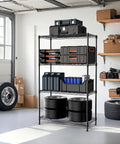 Heavy Duty 4 Tier Metal Wire Shelf On Wheels 1000 Lb Capacity Adjustable Height Storage Rack for Garage Kitchen Laundry Black Sturdy Carbon Steel Shelving Unit with Caster Wheels