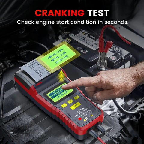 BST500 Car Battery Tester With Printer For 12V And 24V Rigs, Auto Battery Load Tester And Cranking Charging System Analyzer, Printed Diagnostic Reports For Cars, Trucks, SUVs, Motorcycles, RVs And More, testing 12V battery in engine bay
