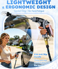 Pro Pressure Washer Gun With Foam Pot, Easy Install Complete Kit held by woman, used for washing car outdoors