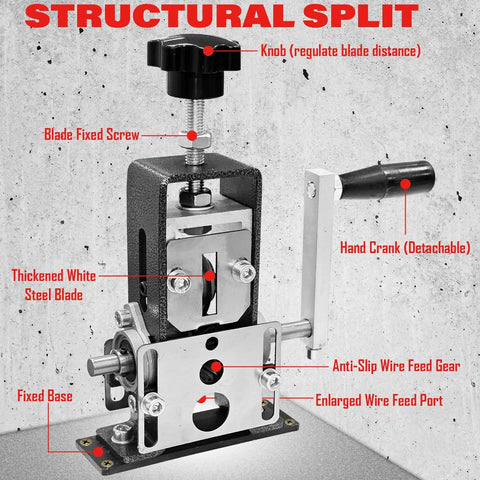 Heavy Duty Wire Stripping Machine For Copper Wire 0.06–1 Inch, Drill Powered And Manual Hand Crank, structural view