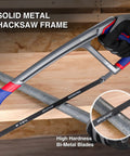 12 Inch Hacksaw With Extra Bi-Metal Blades, Heavy Duty Aluminum Frame, Adjustable 45 And 90 Degree Angles, Easy Blade Change