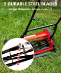 14 Inch Hand Push Reel Lawn Mower For Small To Medium Yards No Fuss Manual Cut With Precise Scissor Like Blades And Adjustable Height Settings For A Clean Healthy Lawn, 5 steel blades