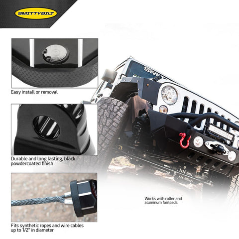AWS Aluminum Winch Shackle for safer, stronger off-road recovery with synthetic rope and wire cable on Jeep vehicle