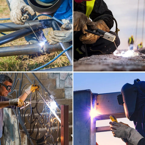 Various welding scenes using One Eighth Inch Carbon Steel Welding Rod Electrodes For Stick Welding All Position Arc Welding J422 Grade.