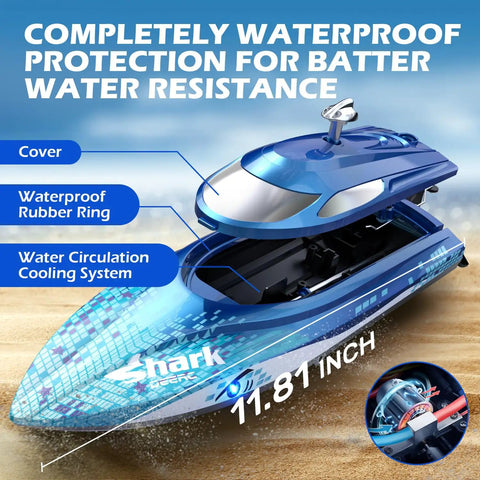 High Speed RC Shark Boat With LED Eyes And Rad Graffiti Design Over 20 MPH Proportional Remote Control 2 4GHz Racing Boat open view
