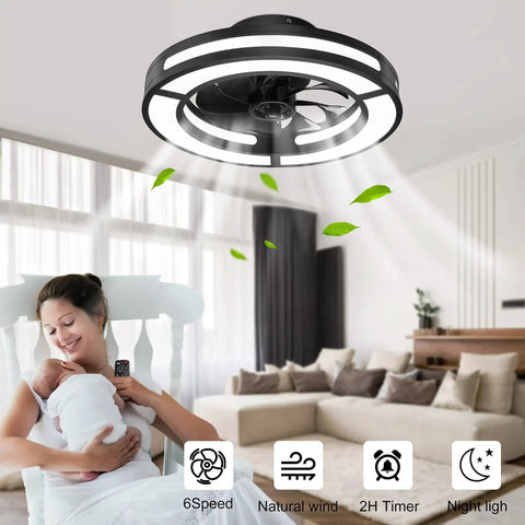 Compact 19 Inch Ceiling Fan With Lights and Smart App Control in a living room with modern furniture