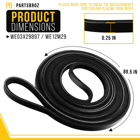 Durable Heavy Duty 89.5 Inch Dryer Belt Replacement For GE Whirlpool Hotpoint Kenmore WE03X29897 coiled with dimensions