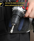 10-Piece Heavy Duty Impact Socket Adapter Set For Drills in use with impact driver showing 3/8 inch square tip and 1/4 inch hex shank