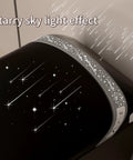 Slick Black Smart Toilet With Built In Bidet And Heated Seat Offering Pre Wet Rinse And Adjustable Warm Water Streams For A Legit Top Shelf Fresh Setup Straight Up starry sky light effect on the lid.
