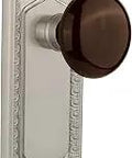 Old School Egg And Dart Plate Privacy Door Handle Set With Brown Porcelain Knob Satin Nickel Finish Two And Three Eighths Backset