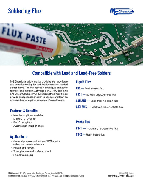 Rosin Flux Paste 8342 RA applied on circuit board for electronics soldering, DIY repairs, lead free or conventional solder.