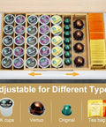 Expandable Bamboo K Cup Holder For Drawer Or Countertop Coffee Pod Storage Organizer with K cups and tea bags visible