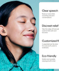 Person wearing Engage 2 Ear Plugs For Everyday Noise Relief With Clear Speech At Social Gatherings, 16 dB Noise Reduction