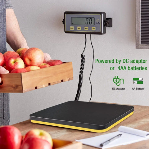 Heavy Duty 400 Pound Digital Receiving Scale With Anti Slip Aluminum Platform For Restaurant And Catering High Accuracy Kitchen Food Scale With Hold Tare Auto Off Dual Unit Kg Lb And Large LCD Display weighs basket of apples