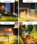 Solar Pathway Lights With Motion Sensor Waterproof Outdoor LED 2 In 1 Lights illuminating various outdoor settings