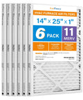 14x25x1 Air Filter MERV 11 6-Pack For AC And Furnace, Electrostatic Pleated Design Captures Dust Smog And Pet Dander, Easy Install