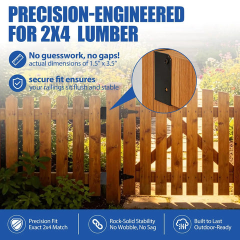 Close-up of U shape concealed connectors from Complete 36 Piece Deck Railing Bracket Kit With U Shape Concealed Connectors For 2 X 4 Boards.