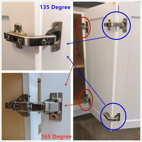 Heavy Duty Clip On Lazy Susan Hinge Set for Corner Cabinets, 135 Degree Folding Door Installation, Brushed Nickel Hardware