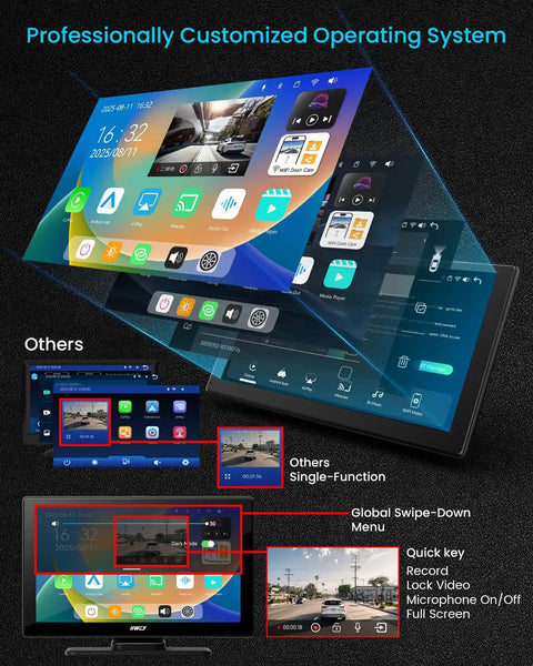 Effortless 9 Inch Wireless Apple CarPlay And Android Auto Screen For Any Vehicle, Portable Dash Display Interface