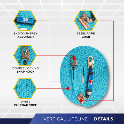 Roofing Safety Kit With Full Body Harness 100 Ft Vertical Rope Anchor Set Tool Lanyard And Duffle Bag Blue Fall Protection details