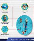 Fall Protection Roofing Bucket Kit With Full Body Harness And 50 Foot Vertical Rope And Anchor Set details with rope and snap hook.
