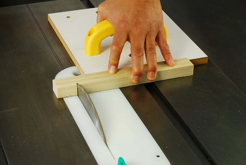 ZeroPlay Miter Bars 2-Pack With MatchFit Jig Handle for Table Saw Sleds on Router Table in use